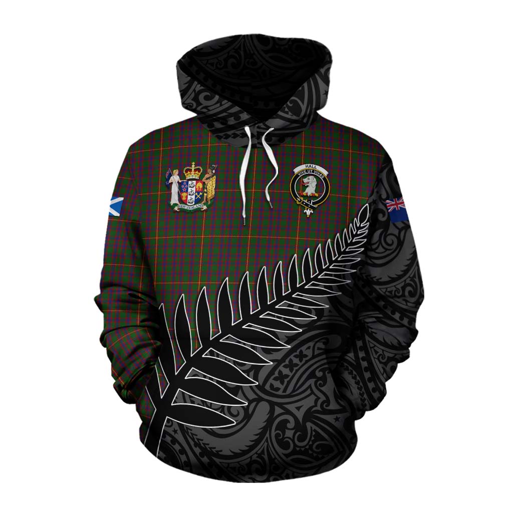 Tartan Vibes Clothing Hall Crest Tartan Cotton Hoodie with New Zealand Silver Fern Half Style