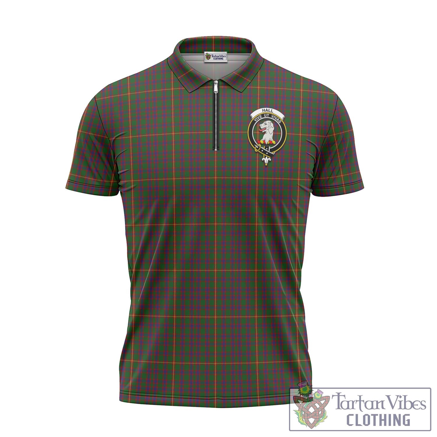 Tartan Vibes Clothing Hall Tartan Zipper Polo Shirt with Family Crest