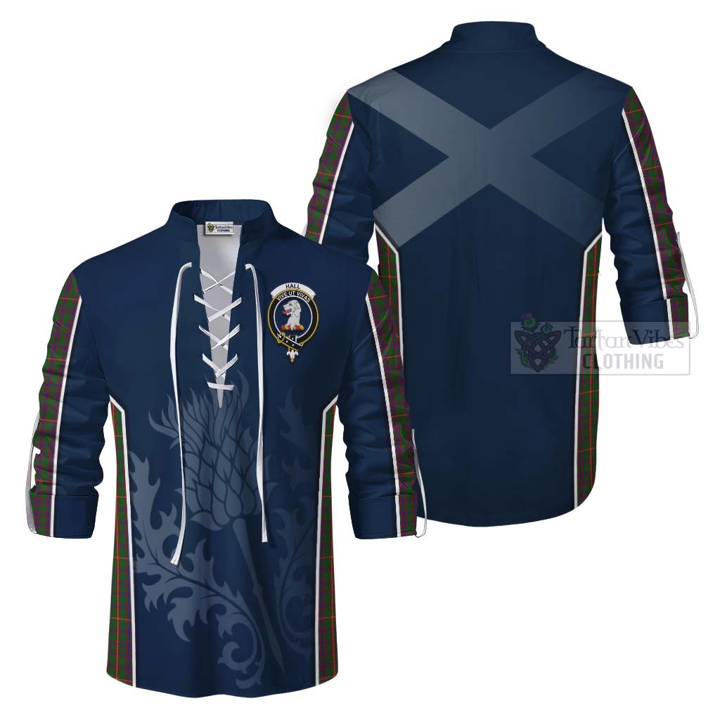 Tartan Vibes Clothing Hall Tartan Ghillie Kilt Shirt with Family Crest and Scottish Thistle Vibes Sport Style