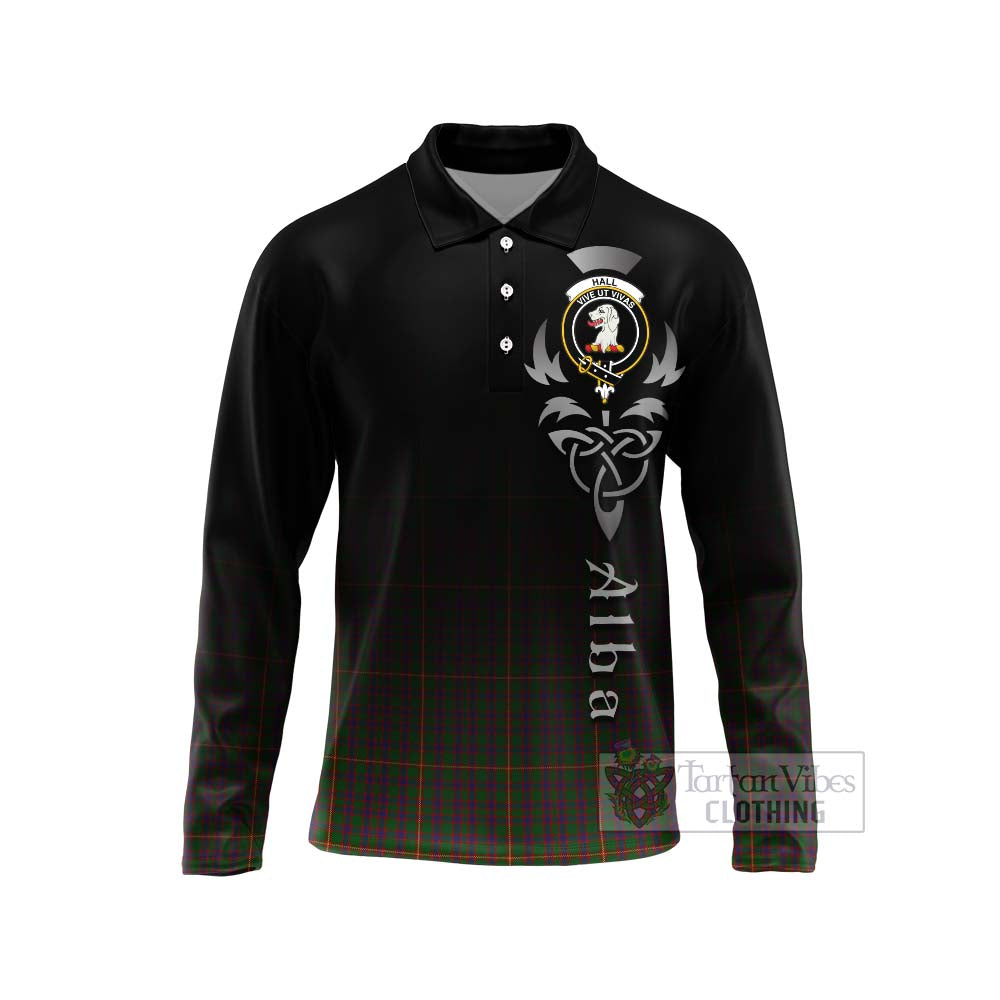 Tartan Vibes Clothing Hall Tartan Long Sleeve Polo Shirt Featuring Alba Gu Brath Family Crest Celtic Inspired