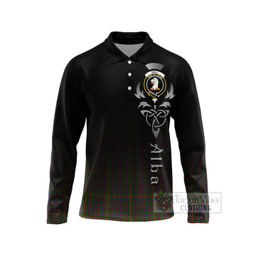 Hall Tartan Long Sleeve Polo Shirt Featuring Alba Gu Brath Family Crest Celtic Inspired