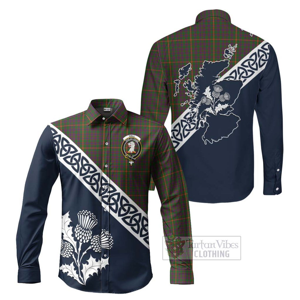 Tartan Vibes Clothing Hall Tartan Long Sleeve Button Shirt Featuring Thistle and Scotland Map