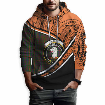 Hall Crest Tartan Hoodie with Polynesian Vibes Style - Orange Version