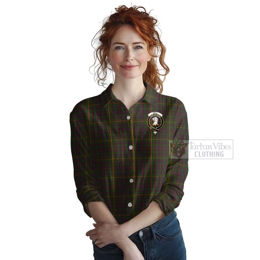 Tartan Vibes Clothing Hall Tartan Women's Casual Shirt with Family Crest and Bearded Skull Holding Bottles of Whiskey