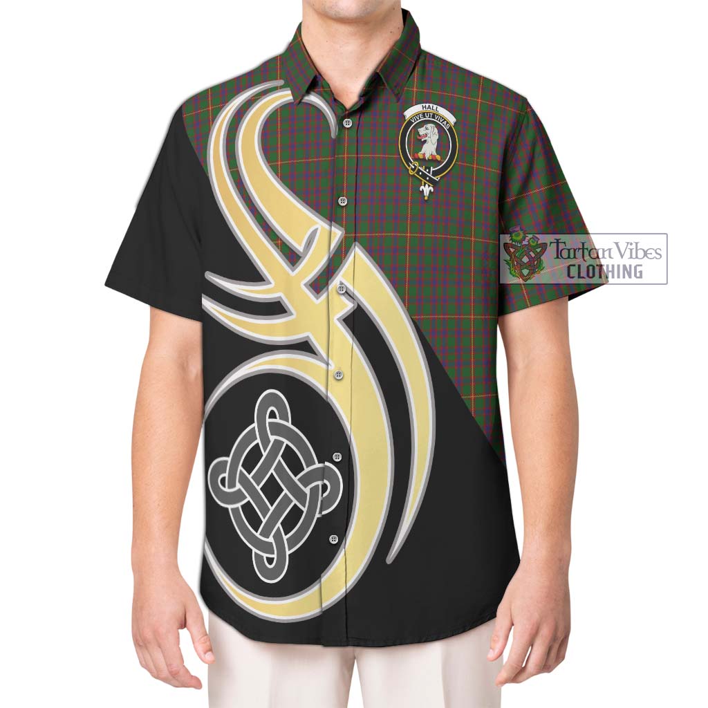 Hall Tartan Short Sleeve Button Shirt with Family Crest and Celtic Symbol Style Kid - Tartan Vibes Clothing