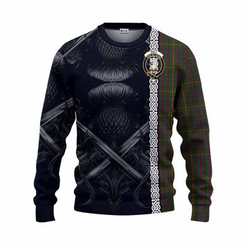 Hall Tartan Knitted Sweater with Family Crest Cross Sword Thistle Celtic Vibes