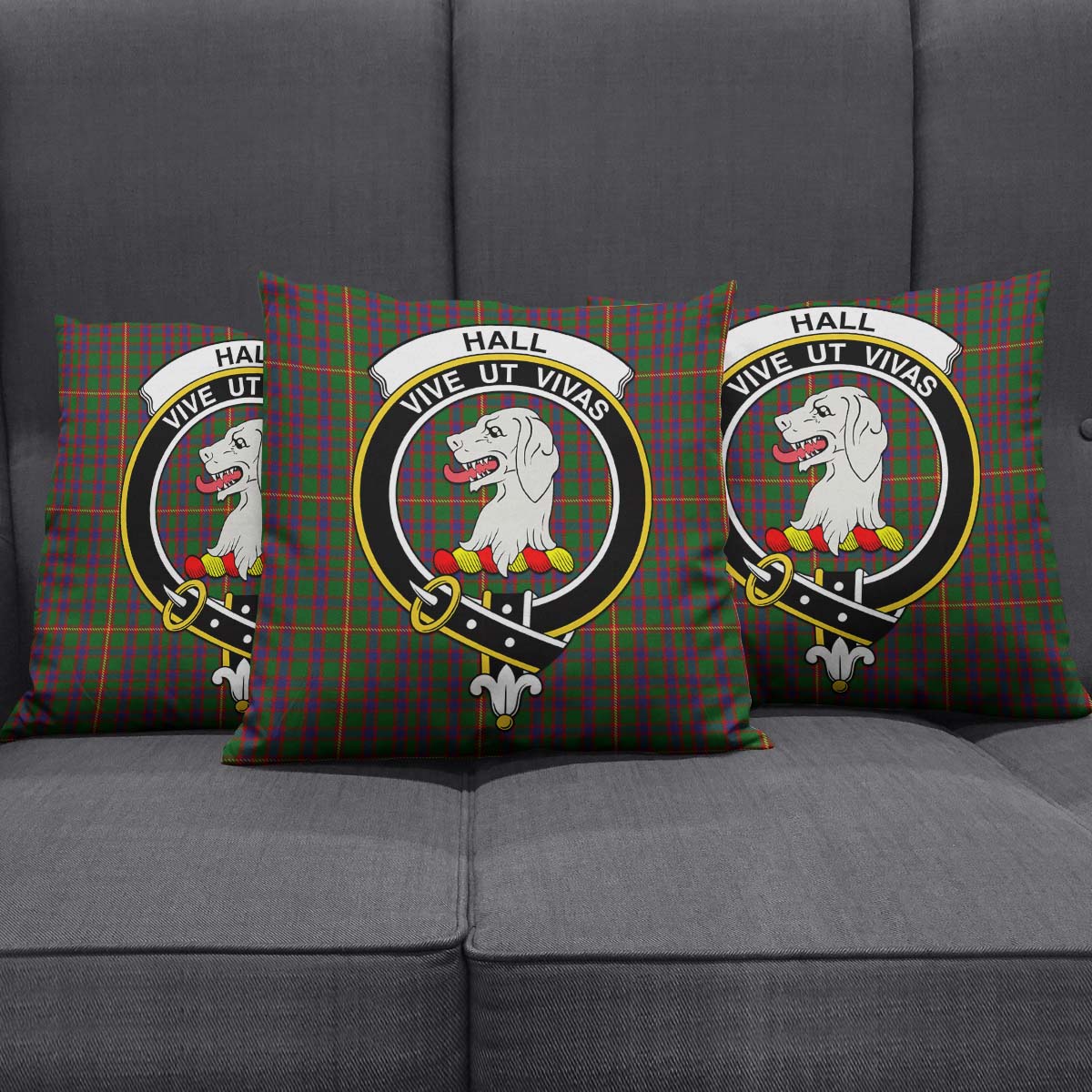 Hall Tartan Pillow Cover with Family Crest Square Pillow Cover - Tartanvibesclothing