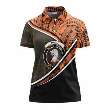 Hall Crest Tartan Women's Polo Shirt with Polynesian Vibes Style - Orange Version