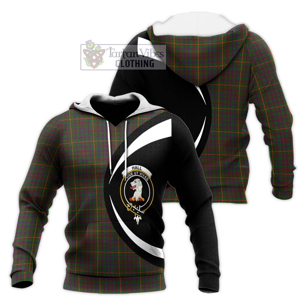 Hall Tartan Knitted Hoodie with Family Crest Circle Style Unisex Knitted Pullover Hoodie - Tartan Vibes Clothing