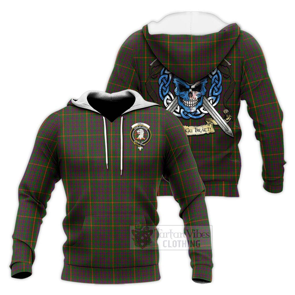 Tartan Vibes Clothing Hall Tartan Knitted Hoodie with Family Crest Celtic Skull Style