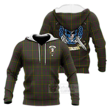 Hall Tartan Knitted Hoodie with Family Crest Celtic Skull Style