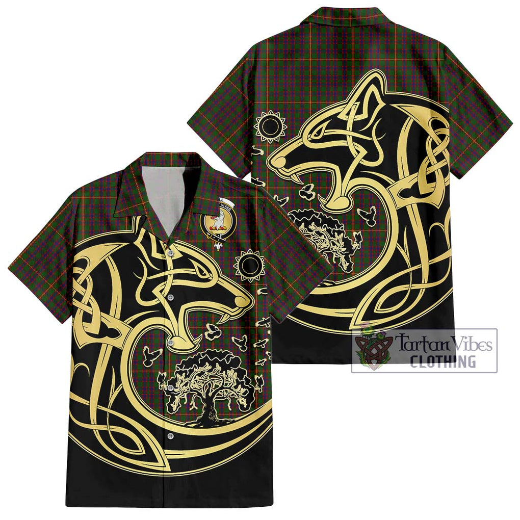 Hall Tartan Short Sleeve Button Shirt with Family Crest Celtic Wolf Style Kid - Tartan Vibes Clothing