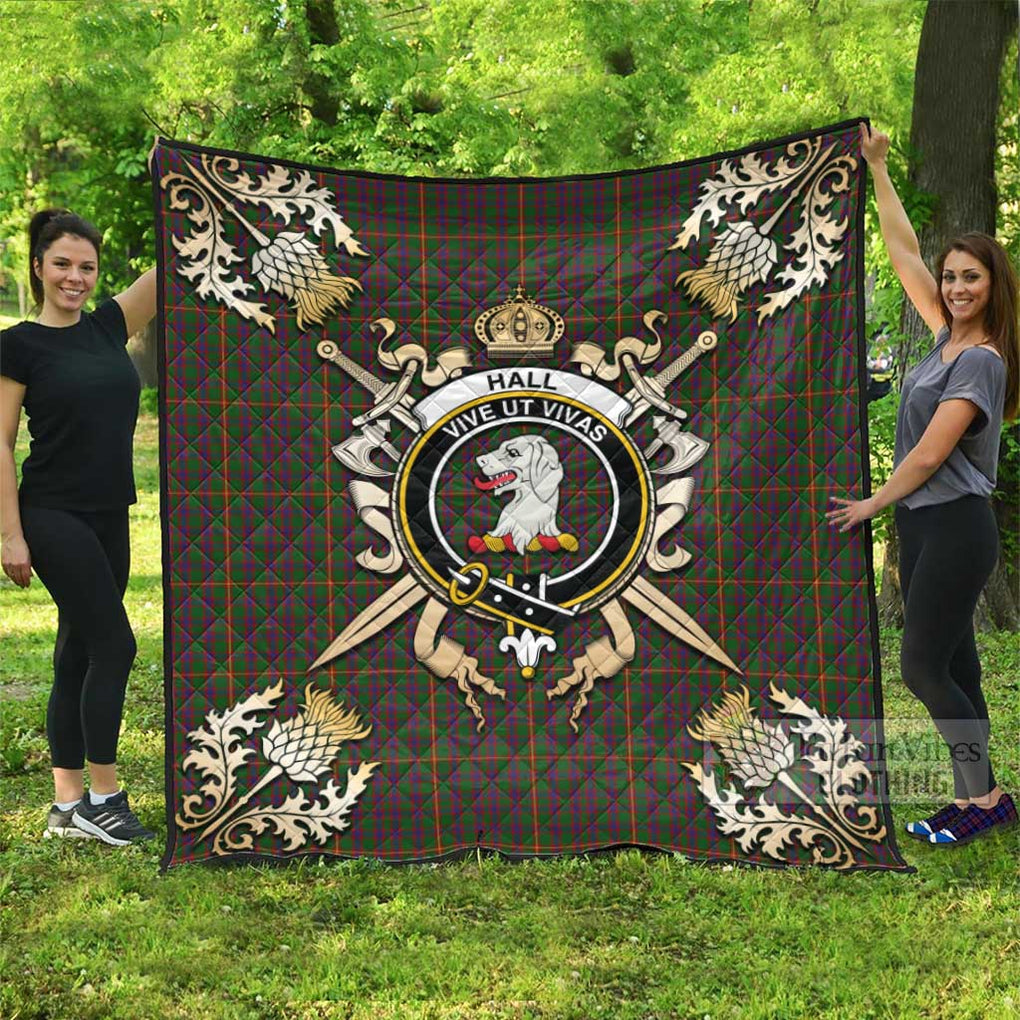 Tartan Vibes Clothing Hall Tartan Quilt with Family Crest and Scottish Golden Courage Shield