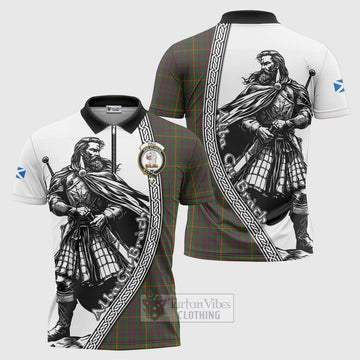 Hall Tartan Clan Crest Zipper Polo Shirt with Highlander Warrior Celtic Style