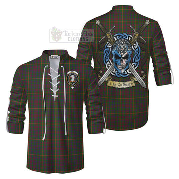 Hall Tartan Ghillie Kilt Shirt with Family Crest Celtic Skull Style