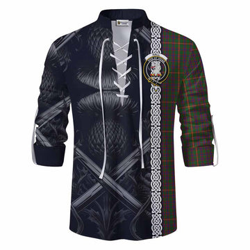 Hall Tartan Ghillie Kilt Shirt with Family Crest Cross Sword Thistle Celtic Vibes