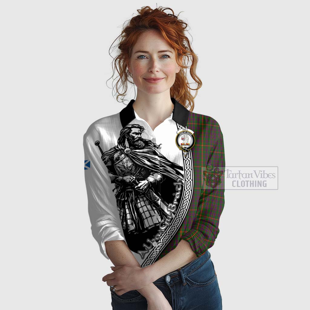 Tartan Vibes Clothing Hall Tartan Clan Crest Women's Casual Shirt with Highlander Warrior Celtic Style