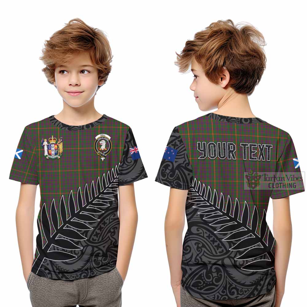 Tartan Vibes Clothing Hall Crest Tartan Kid T-Shirt with New Zealand Silver Fern Half Style