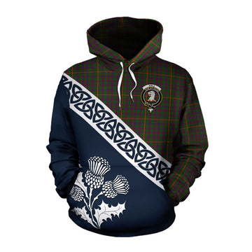 Hall Tartan Cotton Hoodie Featuring Thistle and Scotland Map