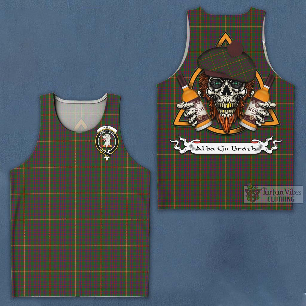 Tartan Vibes Clothing Hall Tartan Men's Tank Top with Family Crest and Bearded Skull Holding Bottles of Whiskey