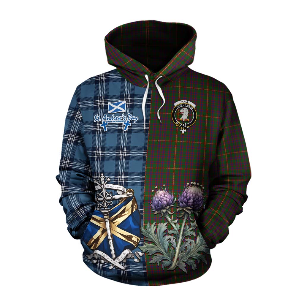 Tartan Vibes Clothing Hall Tartan Cotton Hoodie Happy St. Andrew's Day Half Tartan Style