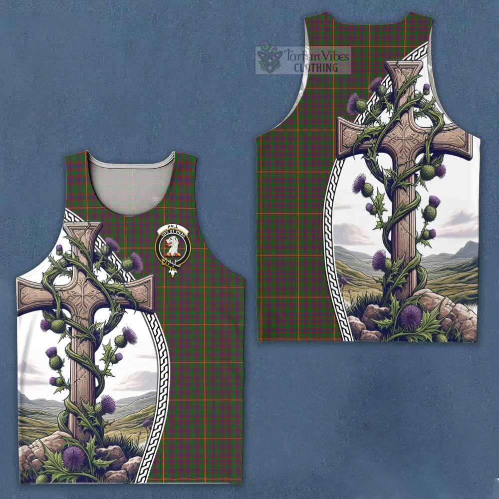 Tartan Vibes Clothing Hall Tartan Men's Tank Top with Family Crest and St. Andrew's Cross Accented by Thistle Vines