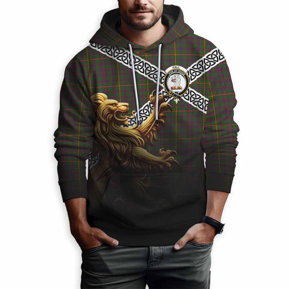 Hall Crest Tartan Hoodie with Golden Lion Emblem Celtic Style Pullover Hoodie - Tartan Vibes Clothing
