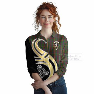 Hall Tartan Women's Casual Shirt with Family Crest and Celtic Symbol Style