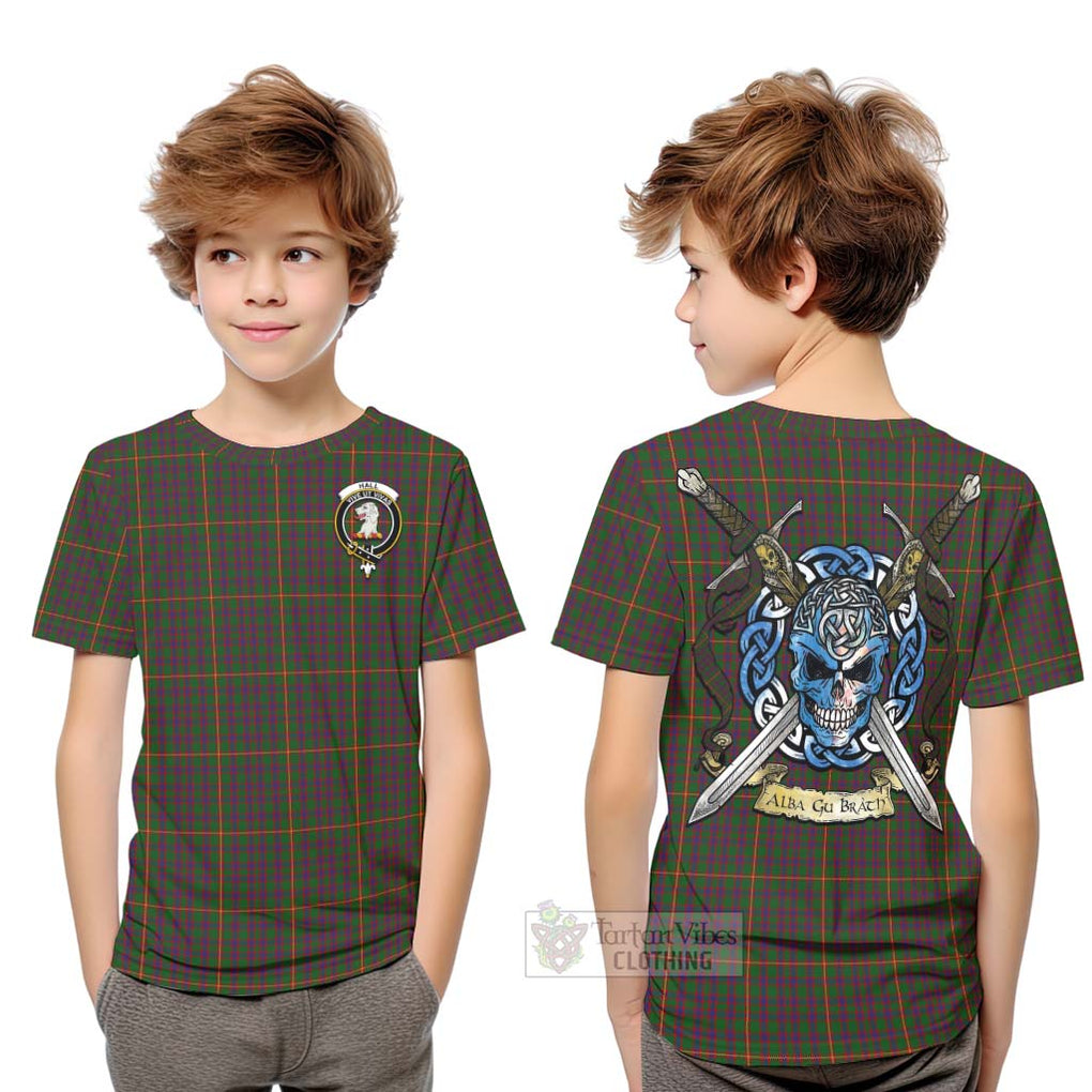 Tartan Vibes Clothing Hall Tartan Kid T-Shirt with Family Crest Celtic Skull Style