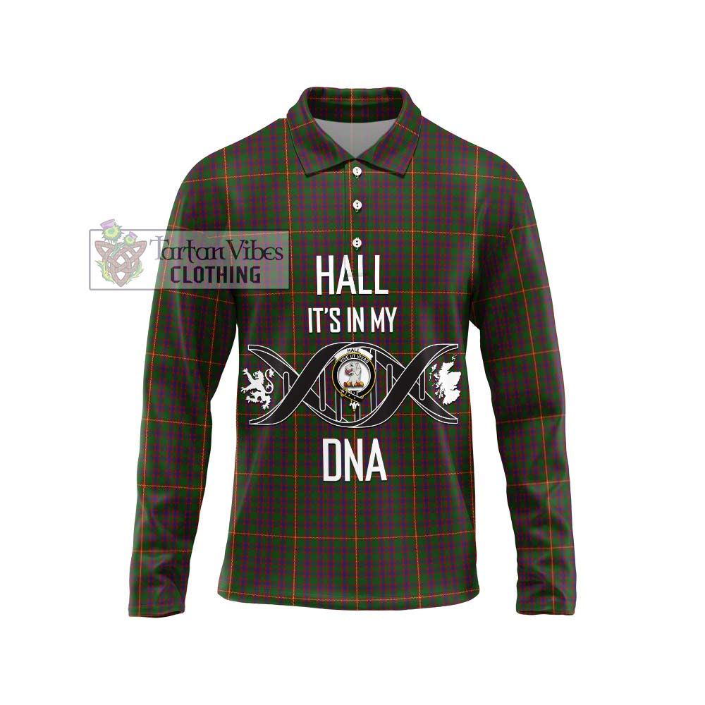 Hall Tartan Long Sleeve Polo Shirt with Family Crest DNA In Me Style Unisex - Tartanvibesclothing Shop