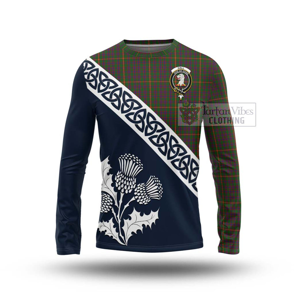 Tartan Vibes Clothing Hall Tartan Long Sleeve T-Shirt Featuring Thistle and Scotland Map