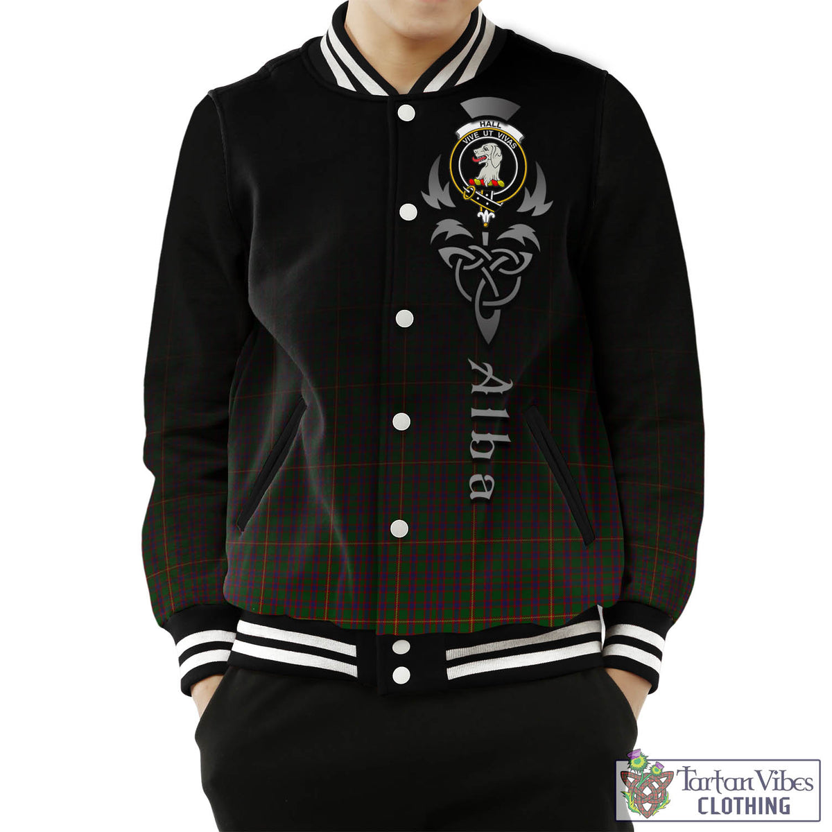 Hall Tartan Baseball Jacket Featuring Alba Gu Brath Family Crest Celtic Inspired Unisex - Tartan Vibes Clothing