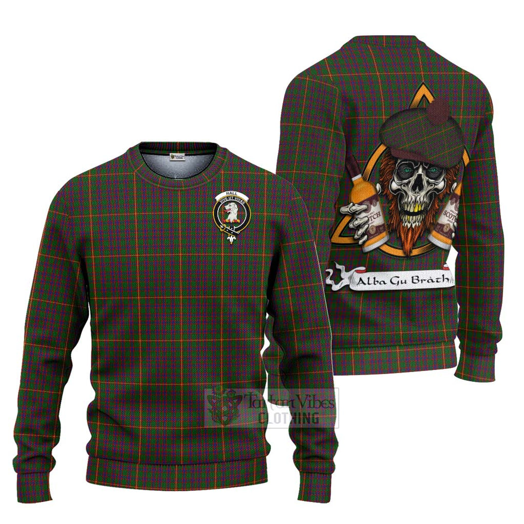 Tartan Vibes Clothing Hall Tartan Knitted Sweater with Family Crest and Bearded Skull Holding Bottles of Whiskey