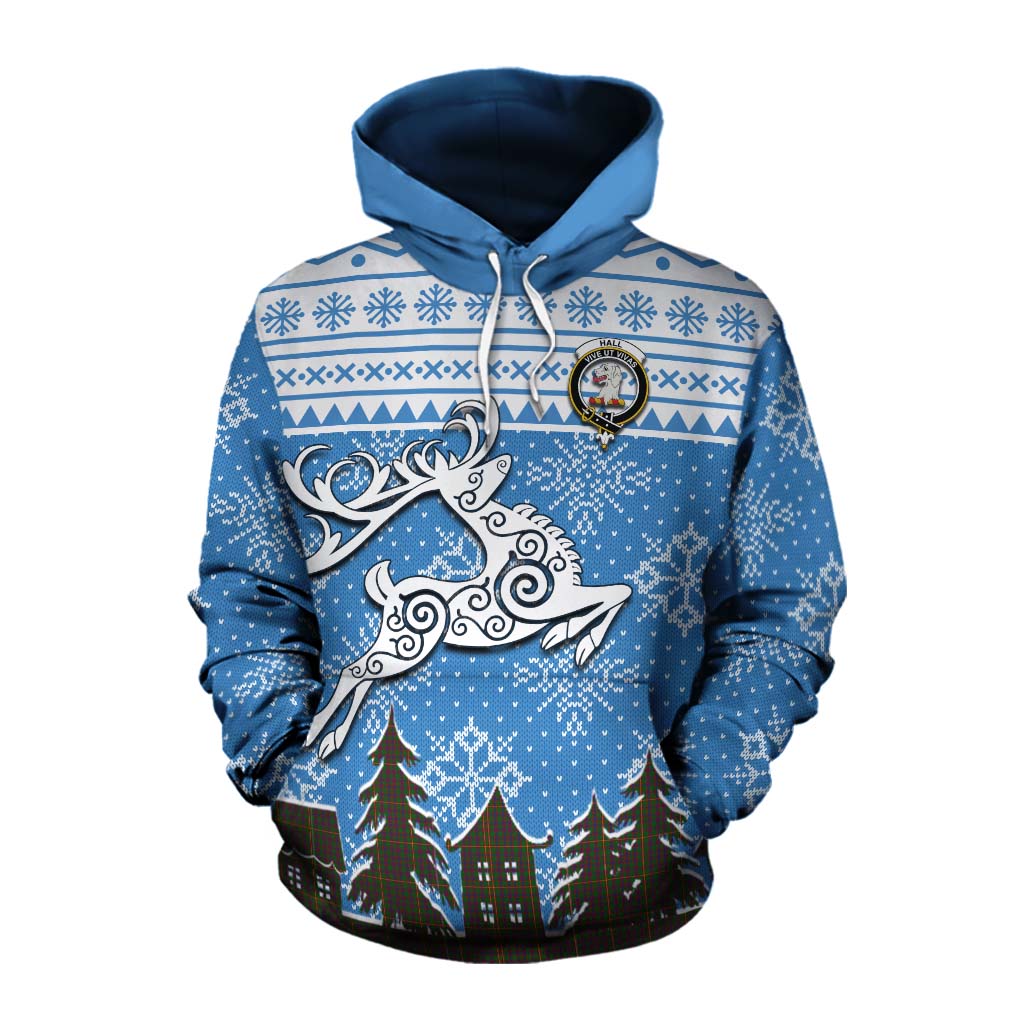 Tartan Vibes Clothing Hall Clan Christmas Cotton Hoodie Celtic Reindeer Style