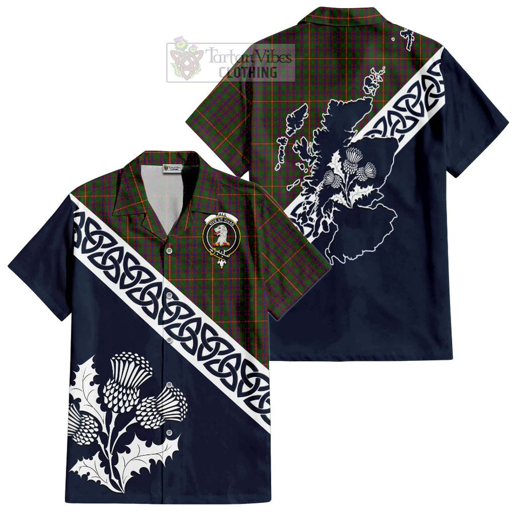 Tartan Vibes Clothing Hall Tartan Short Sleeve Button Shirt Featuring Thistle and Scotland Map