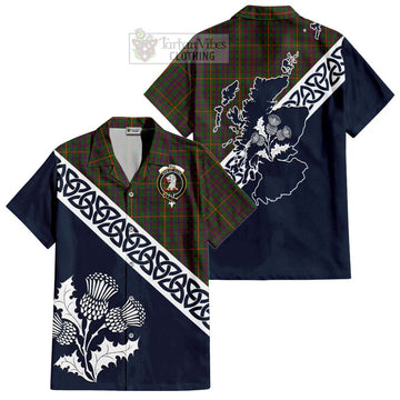 Hall Tartan Short Sleeve Button Shirt Featuring Thistle and Scotland Map