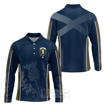 Hall Tartan Long Sleeve Polo Shirt with Family Crest and Scottish Thistle Vibes Sport Style