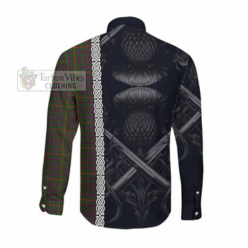 Hall Tartan Long Sleeve Button Shirt with Family Crest Cross Sword Thistle Celtic Vibes