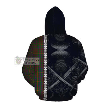 Hall Tartan Cotton Hoodie with Family Crest Cross Sword Thistle Celtic Vibes