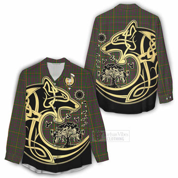 Hall Tartan Women's Casual Shirt with Family Crest Celtic Wolf Style