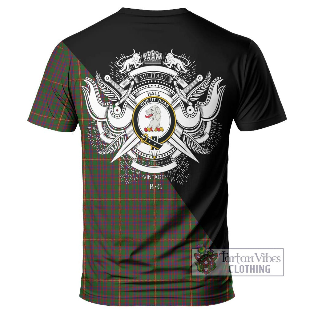 Hall Tartan T-Shirt with Family Crest and Military Logo Style - Tartanvibesclothing Shop