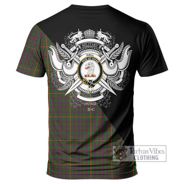 Hall Tartan T-Shirt with Family Crest and Military Logo Style