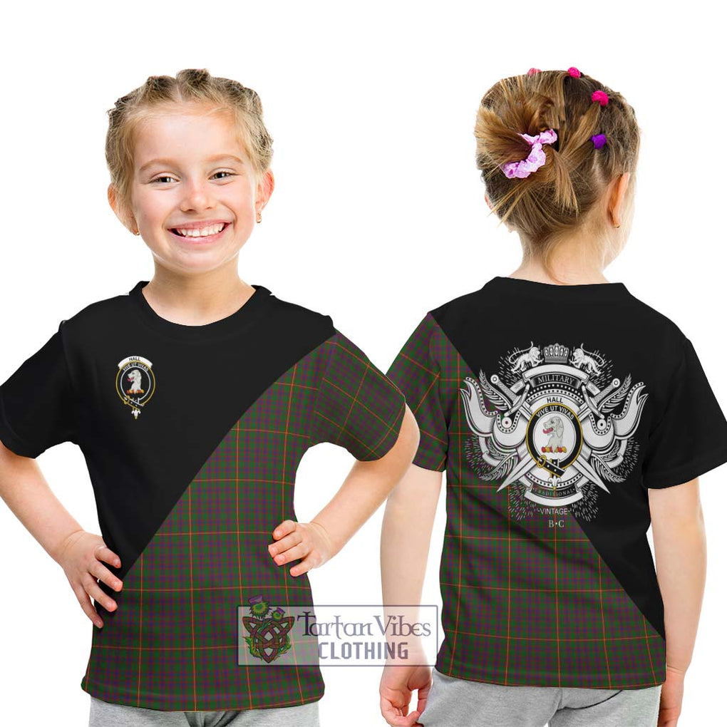 Hall Tartan Kid T-Shirt with Family Crest and Military Logo Style - Tartanvibesclothing Shop