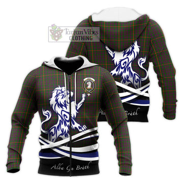 Hall Tartan Knitted Hoodie with Alba Gu Brath Regal Lion Emblem