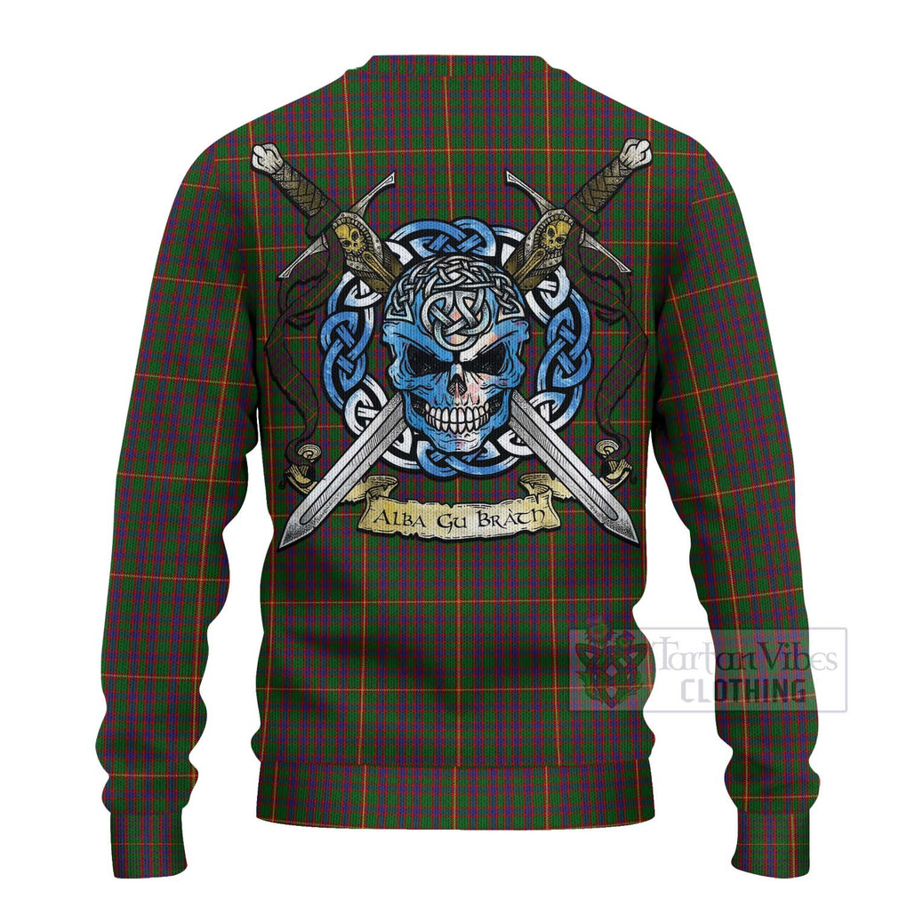 Tartan Vibes Clothing Hall Tartan Knitted Sweater with Family Crest Celtic Skull Style