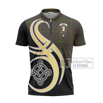 Hall Tartan Zipper Polo Shirt with Family Crest and Celtic Symbol Style