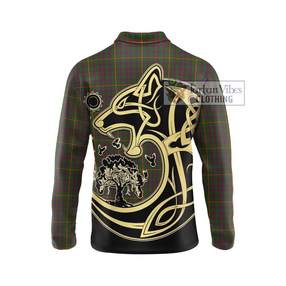 Hall Tartan Long Sleeve Polo Shirt with Family Crest Celtic Wolf Style - Tartanvibesclothing Shop