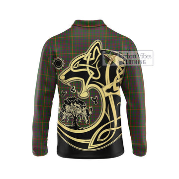 Hall Tartan Long Sleeve Polo Shirt with Family Crest Celtic Wolf Style