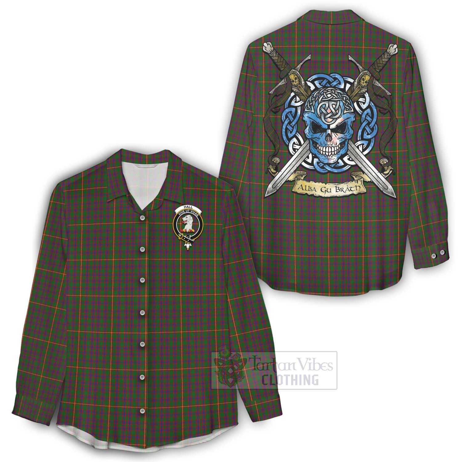 Tartan Vibes Clothing Hall Tartan Women's Casual Shirt with Family Crest Celtic Skull Style