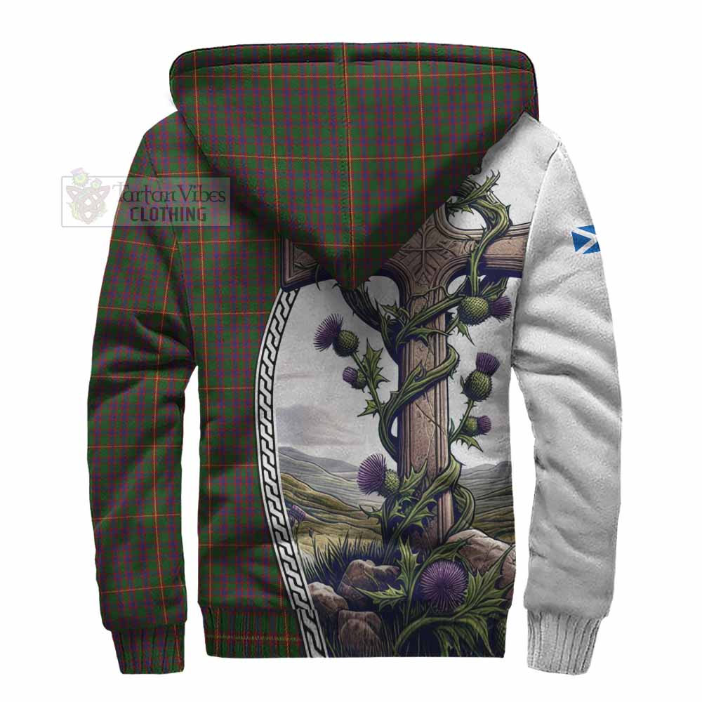 Tartan Vibes Clothing Hall Tartan Sherpa Hoodie with Family Crest and St. Andrew's Cross Accented by Thistle Vines